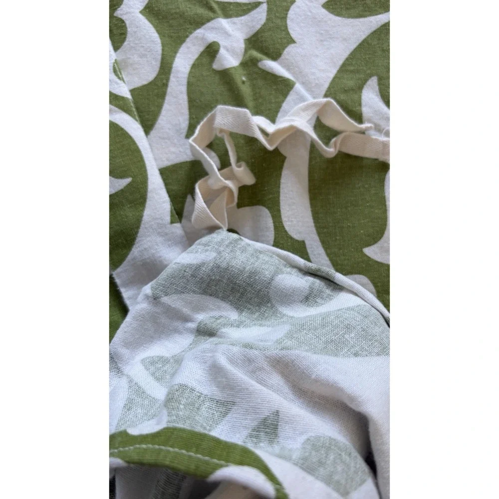 Pottery Barn Garden Gate Duvet Cover King Size Linen Cotton Green White Scroll